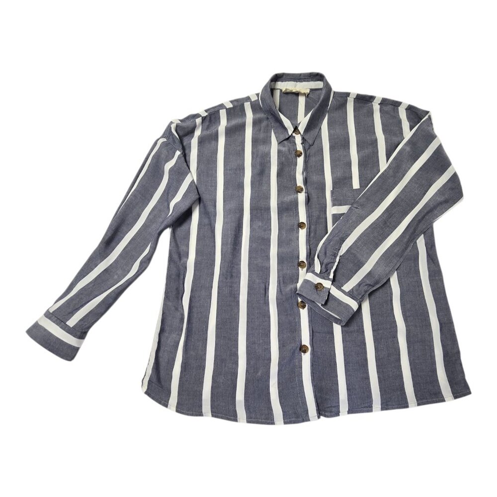 Sweet Wanderer Women's Long-sleeved or roll up Shirt XL Gray & White preowned